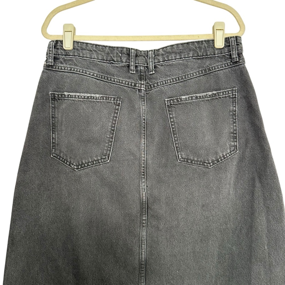 Free People WE THE FREE Black Denim Midi Skirt 8 Raw Hem Y2K Minimalist Grunge - Picture 7 of 14